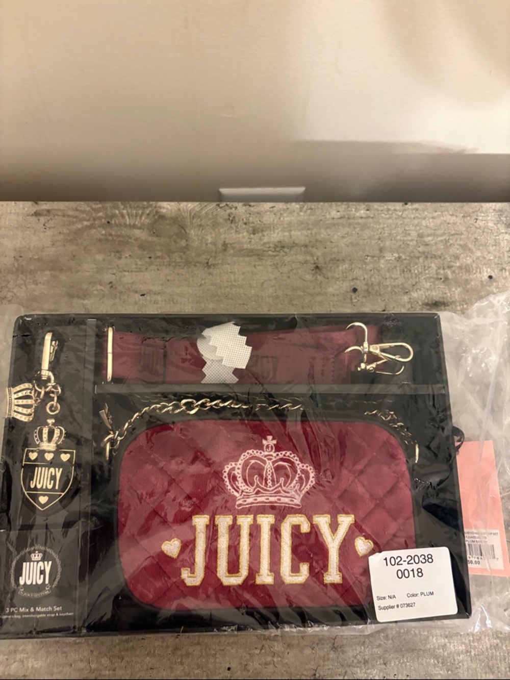 NWT Juicy Couture Small Plum Velour Purse Box Set